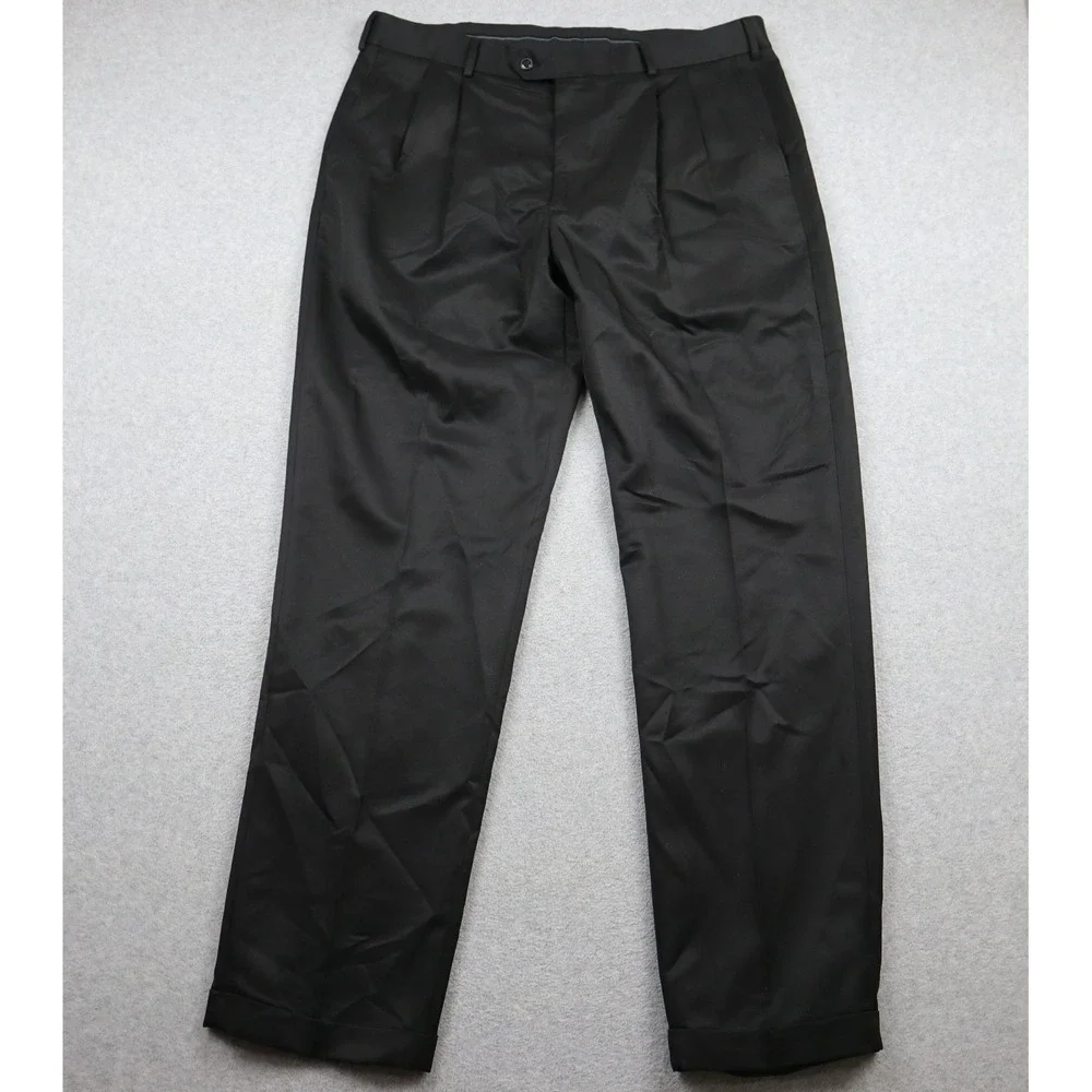 Roundtree & Yorke Dress Pants Mens 38x34 TravelSmart Black Pleated Trousers
